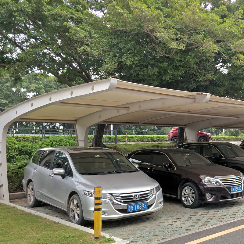 定制膜结构七字样式停车棚户外景点公园停车棚防风雨遮阳棚