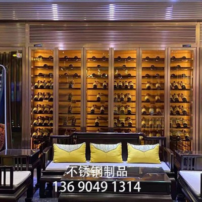 客厅不锈钢酒柜餐厅酒柜定制红酒不锈钢展示柜灯光设计