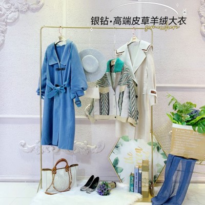 女装折扣品牌银钻高端羊绒皮草大衣冬千黛百合上衣批发