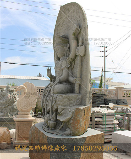 石雕武财神 如来佛石雕背面 露天大型花岗岩石雕观音菩萨像