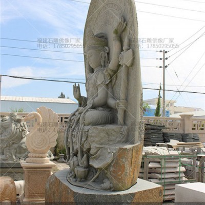 石雕武财神 如来佛石雕背面 露天大型花岗岩石雕观音菩萨像