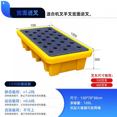 成都1370两桶防渗漏托盘 危废化学品防溢漏托盘 油桶接油盘