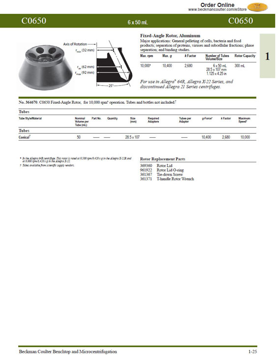 贝克曼beckman离心机转头C0650货号364670二手