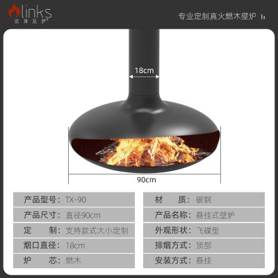 欧琳凯萨TX-90飞碟壁炉真火家用燃木柴煤块炉室内