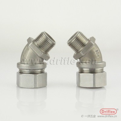 316不锈钢45度弯头金属软管连接器G1/2-G2